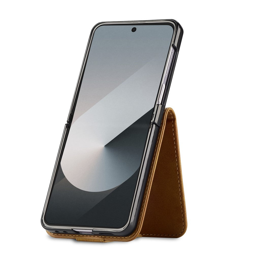 LC.IMEEKE For Samsung Galaxy Z Flip7 5G Case Card Holder Calf Texture PU Leather Folding Phone Cover