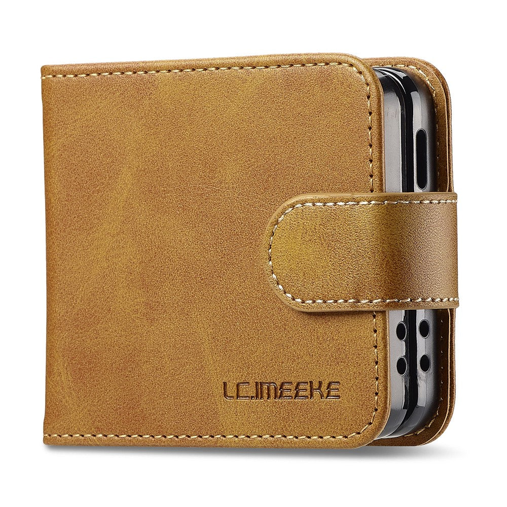 LC.IMEEKE For Samsung Galaxy Z Flip7 5G Case Card Holder Calf Texture PU Leather Folding Phone Cover