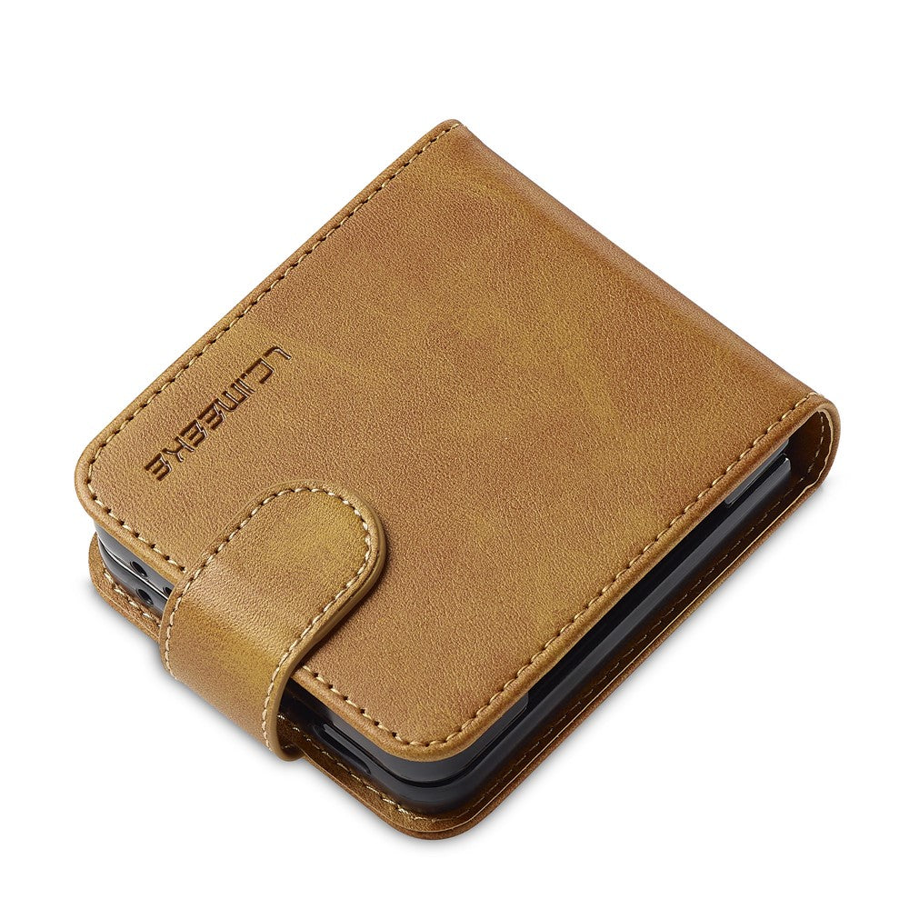 LC.IMEEKE For Samsung Galaxy Z Flip7 5G Case Card Holder Calf Texture PU Leather Folding Phone Cover