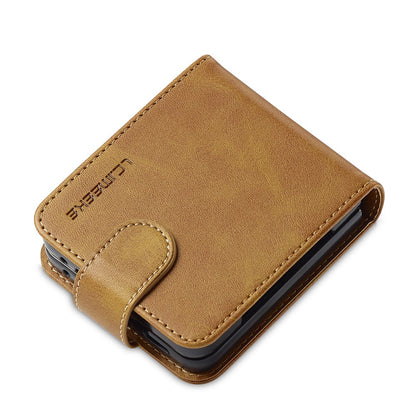 LC.IMEEKE For Samsung Galaxy Z Flip7 5G Case Card Holder Calf Texture PU Leather Folding Phone Cover