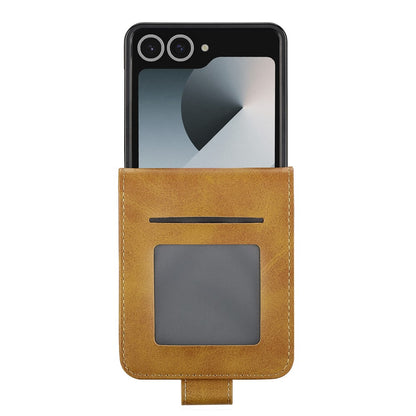 LC.IMEEKE For Samsung Galaxy Z Flip7 5G Case Card Holder Calf Texture PU Leather Folding Phone Cover