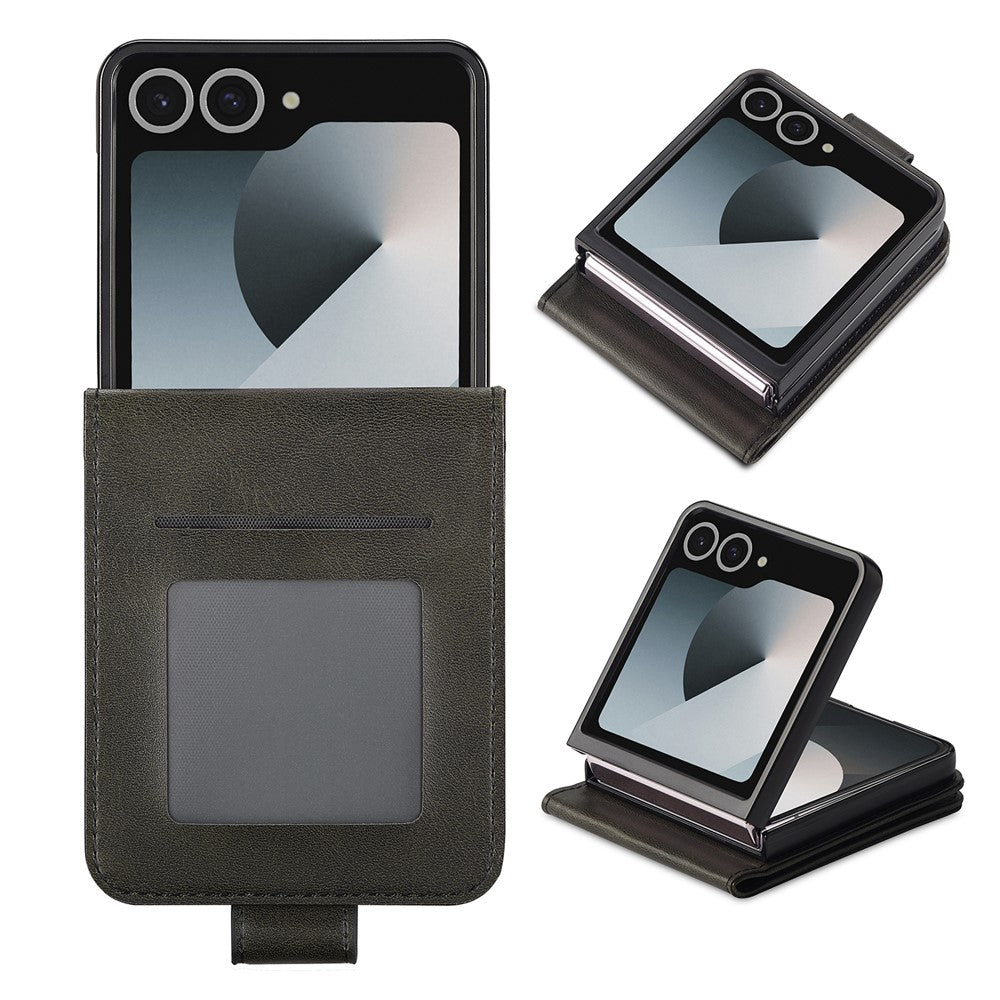 LC.IMEEKE For Samsung Galaxy Z Flip7 5G Case Card Holder Calf Texture PU Leather Folding Phone Cover
