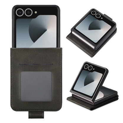 LC.IMEEKE For Samsung Galaxy Z Flip7 5G Case Card Holder Calf Texture PU Leather Folding Phone Cover