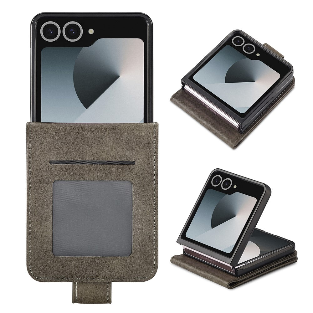 LC.IMEEKE For Samsung Galaxy Z Flip7 5G Case Card Holder Calf Texture PU Leather Folding Phone Cover