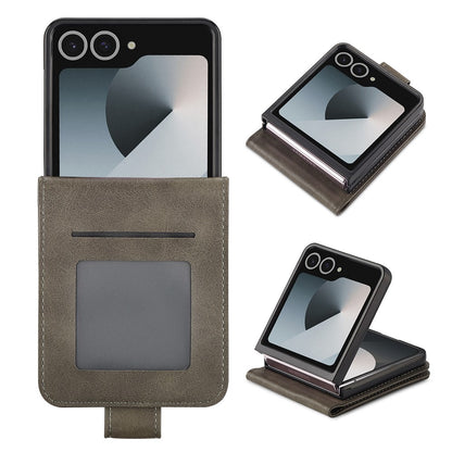 LC.IMEEKE For Samsung Galaxy Z Flip7 5G Case Card Holder Calf Texture PU Leather Folding Phone Cover
