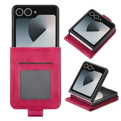 LC.IMEEKE For Samsung Galaxy Z Flip7 5G Case Card Holder Calf Texture PU Leather Folding Phone Cover