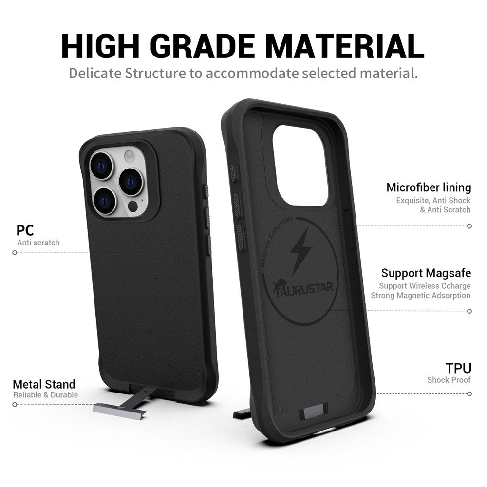 For iPhone 13 Pro Max Magnetic Case PC + TPU Phone Cover with Hidden Kickstand
