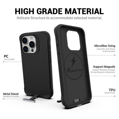 For iPhone 13 Pro Max Magnetic Case PC + TPU Phone Cover with Hidden Kickstand