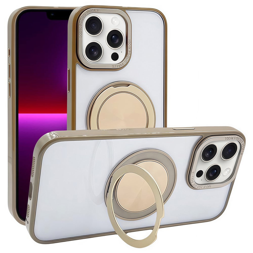 For iPhone 13 Pro Magnetic Case Acrylic TPU Phone Back Cover with Kickstand