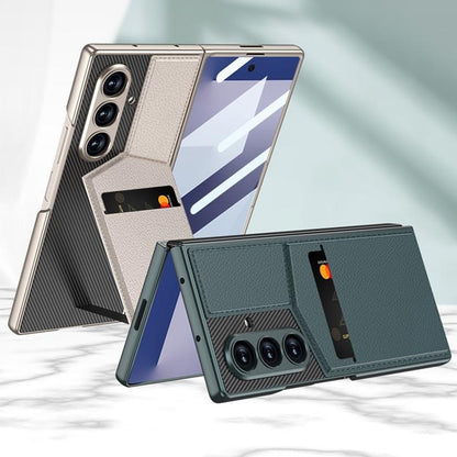 GKK For Samsung Galaxy Z Fold7 5G Case PC + PU Leather Phone Cover with Card Holder Kickstand, Screen Film