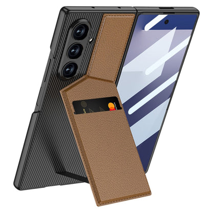 GKK For Samsung Galaxy Z Fold7 5G Case PC + PU Leather Phone Cover with Card Holder Kickstand, Screen Film