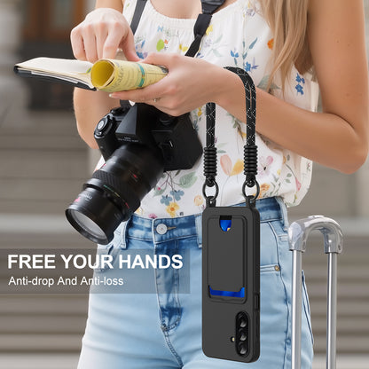 For Samsung Galaxy A17 5G Liquid Silicone Case  Phone Back Cover with Card Holder and Short Strap