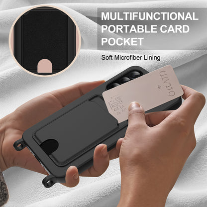 For Samsung Galaxy A17 5G Liquid Silicone Case  Phone Back Cover with Card Holder and Short Strap