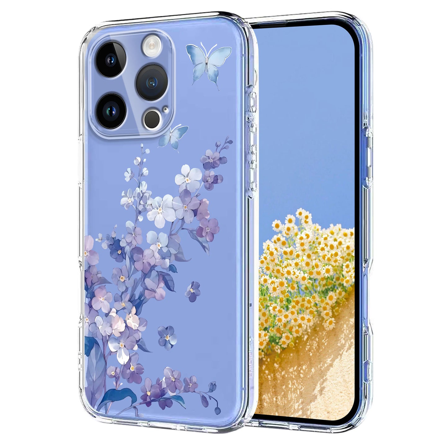 For iPhone 16 Pro Max Case Butterfly Floral Pattern Printing TPU Phone Back Cover