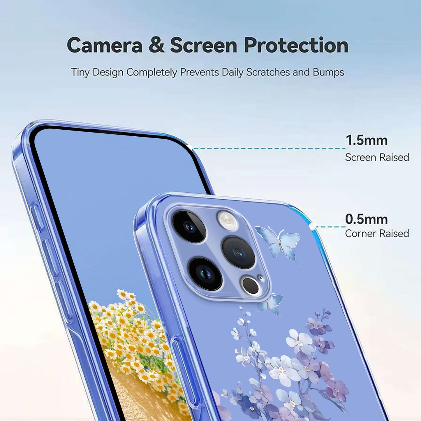 For iPhone 16 Pro Max Case Butterfly Floral Pattern Printing TPU Phone Back Cover