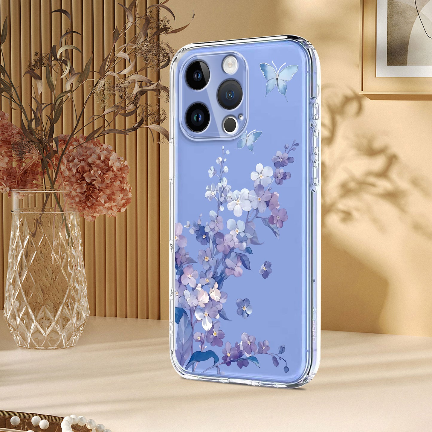 For iPhone 16 Pro Max Case Butterfly Floral Pattern Printing TPU Phone Back Cover