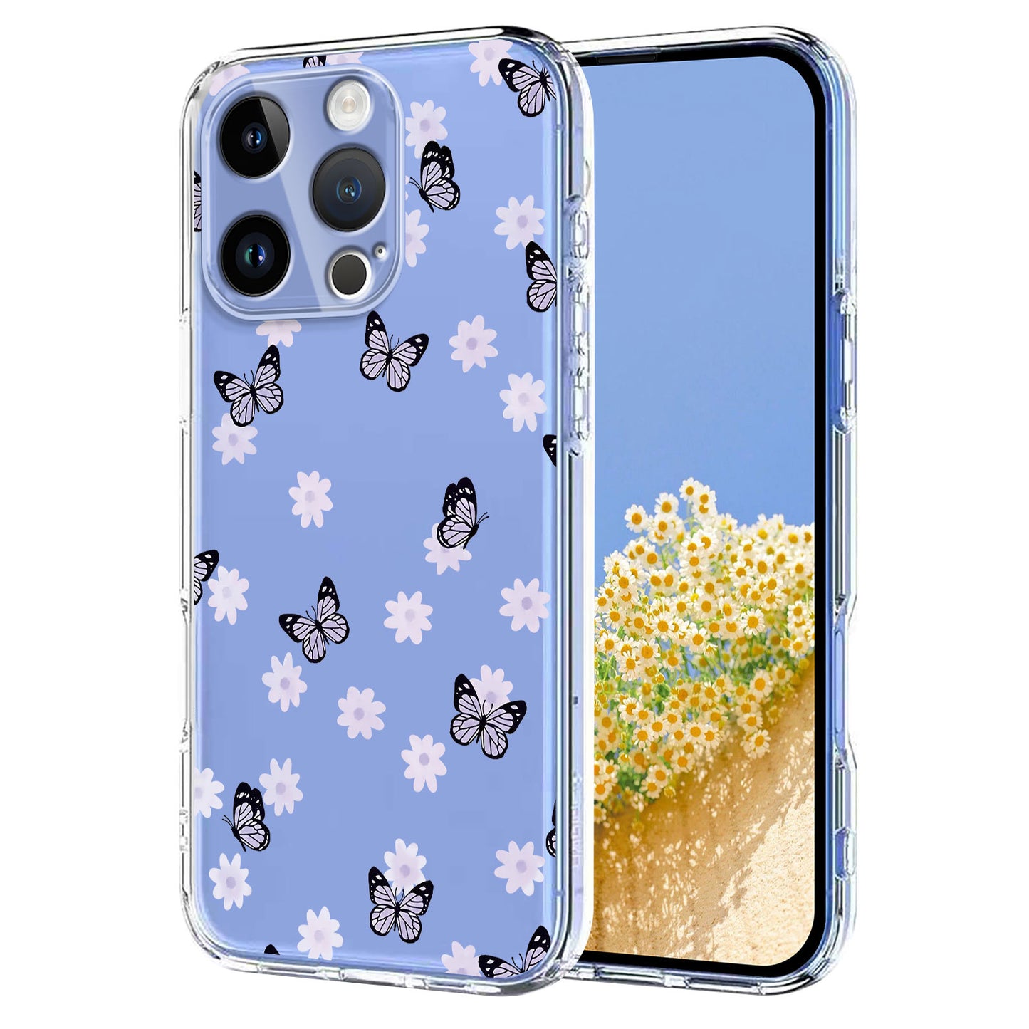 For iPhone 16 Pro Max Case Butterfly Floral Pattern Printing TPU Phone Back Cover