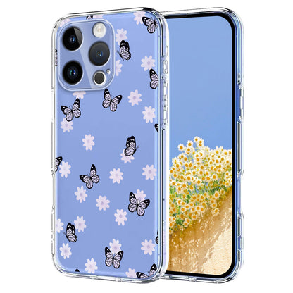 For iPhone 16 Pro Max Case Butterfly Floral Pattern Printing TPU Phone Back Cover