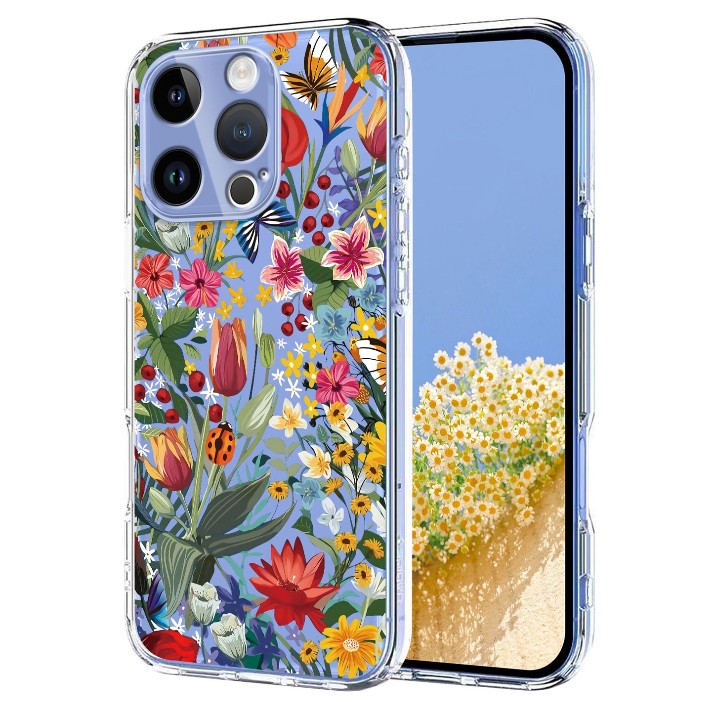 For iPhone 16 Pro Max Case Butterfly Floral Pattern Printing TPU Phone Back Cover