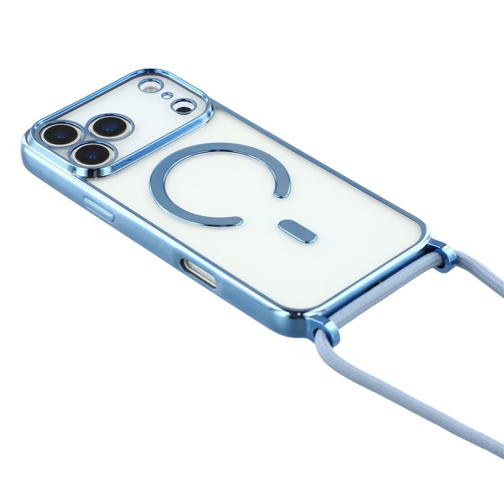 For iPhone 17 Pro Case Compatible with MagSafe Electroplating Edge TPU Phone Cover with Shoulder Strap