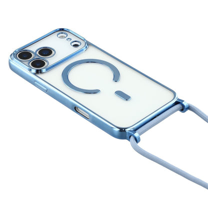 For iPhone 17 Pro Case Compatible with MagSafe Electroplating Edge TPU Phone Cover with Shoulder Strap