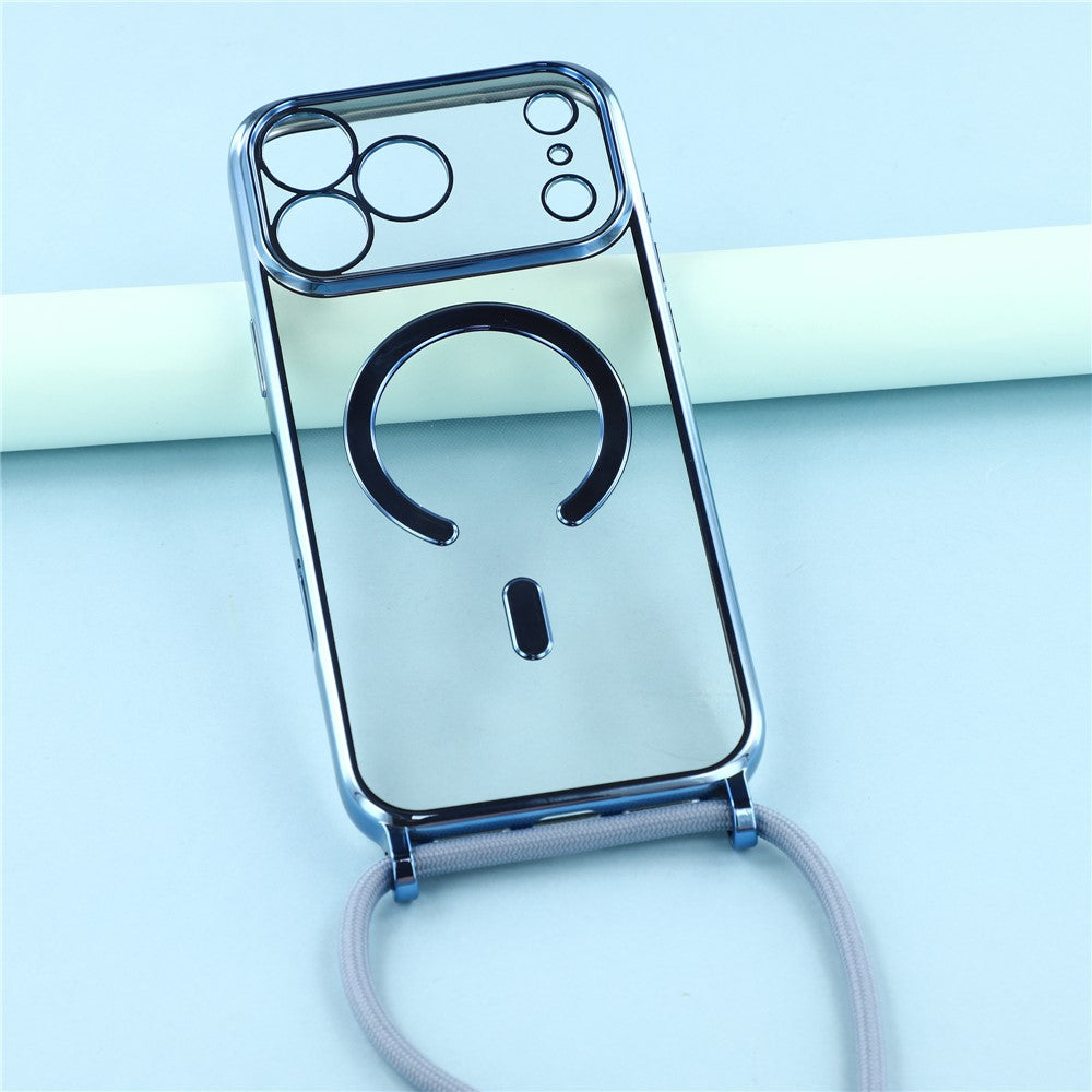 For iPhone 17 Pro Case Compatible with MagSafe Electroplating Edge TPU Phone Cover with Shoulder Strap