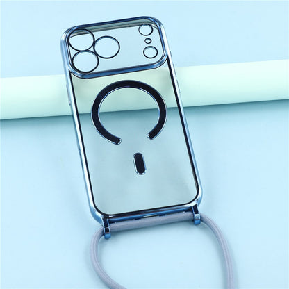 For iPhone 17 Pro Case Compatible with MagSafe Electroplating Edge TPU Phone Cover with Shoulder Strap
