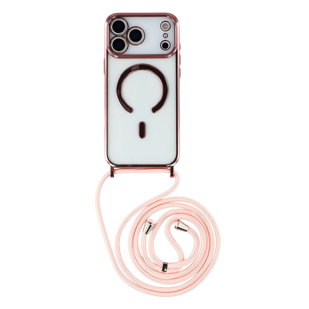 For iPhone 17 Pro Case Compatible with MagSafe Electroplating Edge TPU Phone Cover with Shoulder Strap