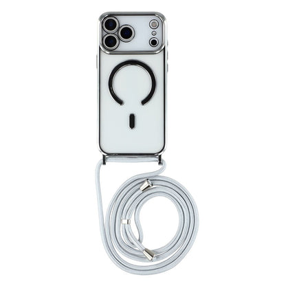 For iPhone 17 Pro Case Compatible with MagSafe Electroplating Edge TPU Phone Cover with Shoulder Strap