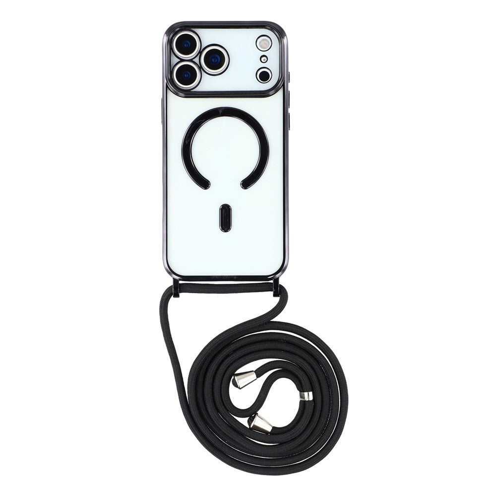 For iPhone 17 Pro Case Compatible with MagSafe Electroplating Edge TPU Phone Cover with Shoulder Strap