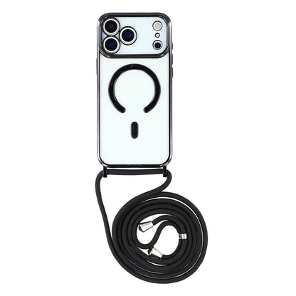 For iPhone 17 Pro Case Compatible with MagSafe Electroplating Edge TPU Phone Cover with Shoulder Strap