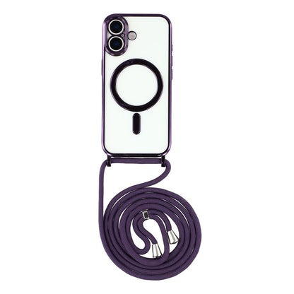 For iPhone 17 Case Compatible with MagSafe Electroplating Edge TPU Phone Cover with Shoulder Strap