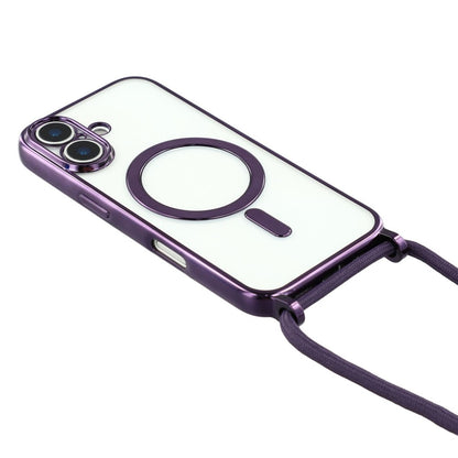 For iPhone 17 Case Compatible with MagSafe Electroplating Edge TPU Phone Cover with Shoulder Strap