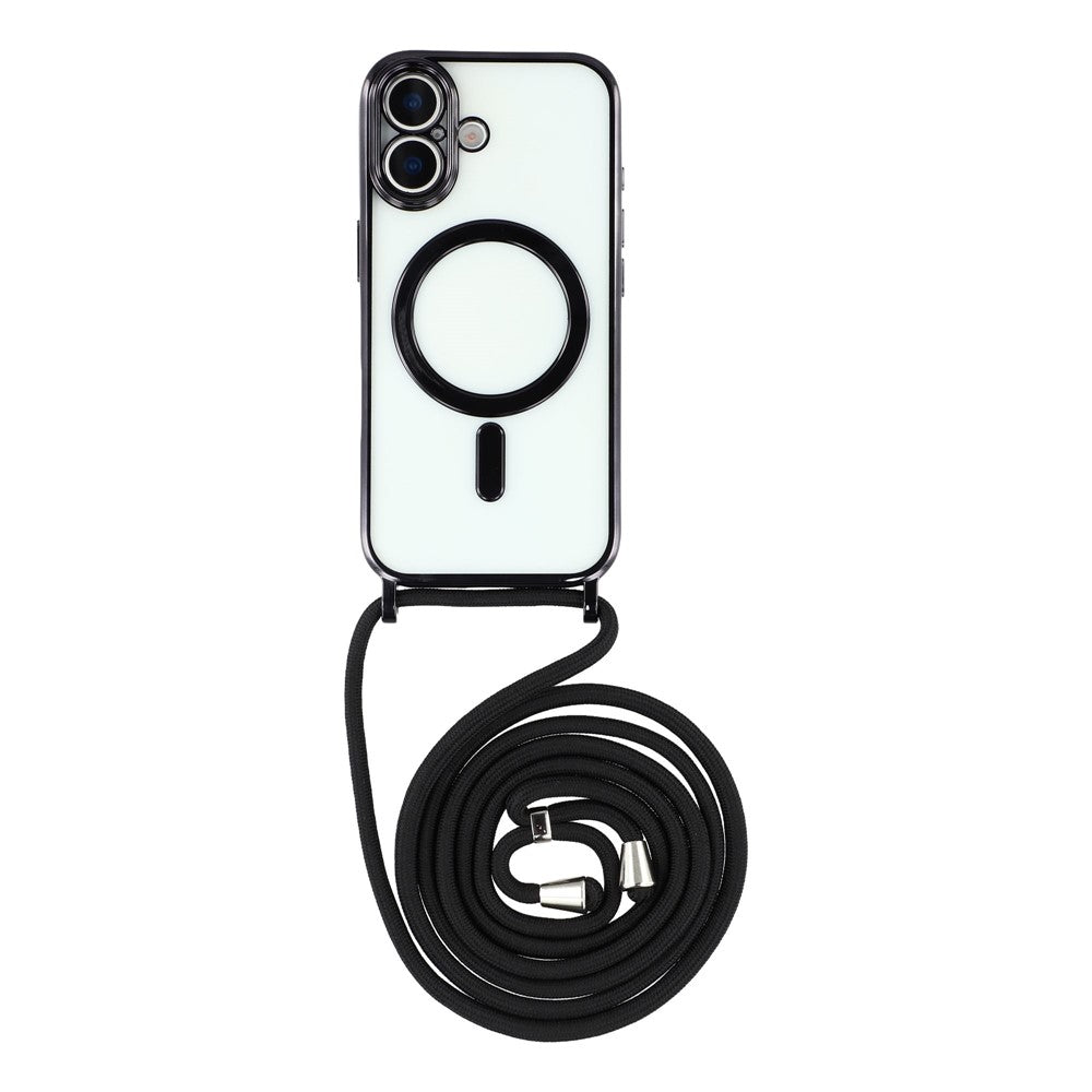 For iPhone 17 Case Compatible with MagSafe Electroplating Edge TPU Phone Cover with Shoulder Strap