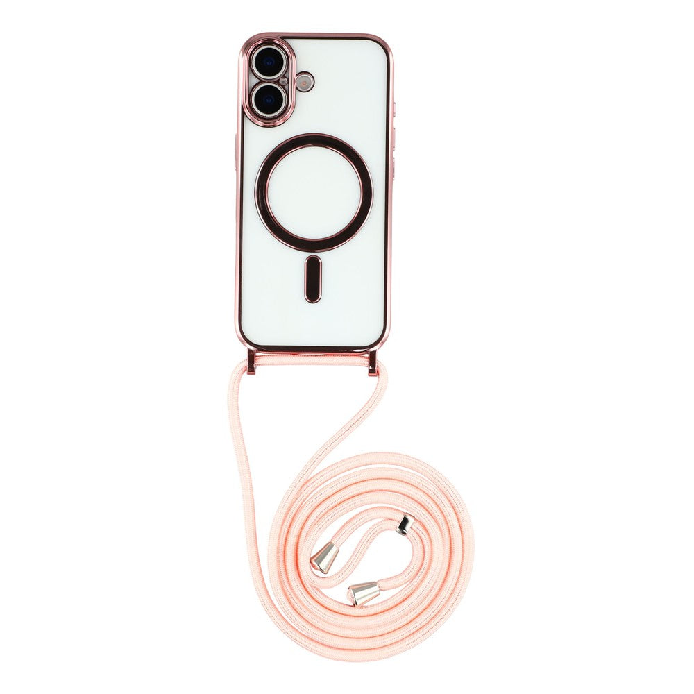 For iPhone 17 Case Compatible with MagSafe Electroplating Edge TPU Phone Cover with Shoulder Strap