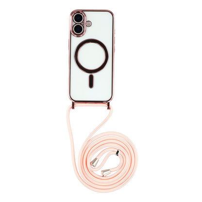 For iPhone 17 Case Compatible with MagSafe Electroplating Edge TPU Phone Cover with Shoulder Strap