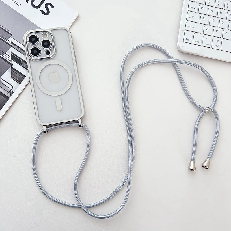 For iPhone 13 Pro 6.1 inch Case Compatible with MagSafe Electroplating Edge TPU Phone Cover with Shoulder Strap