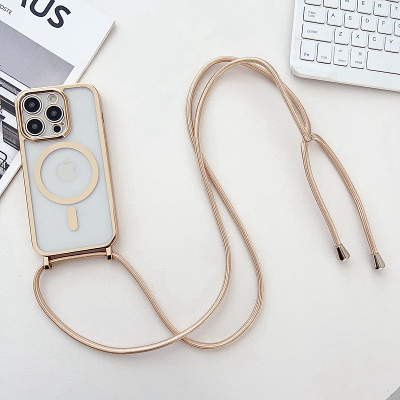 For iPhone 13 Pro 6.1 inch Case Compatible with MagSafe Electroplating Edge TPU Phone Cover with Shoulder Strap