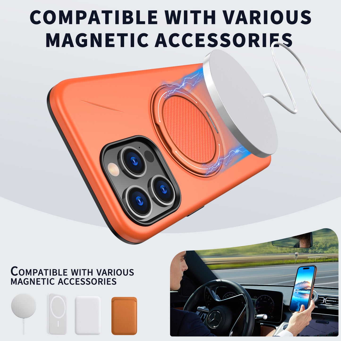 For iPhone 13 Pro 6.1 inch Magnetic Case Rotating Kickstand TPU + PC Phone Cover