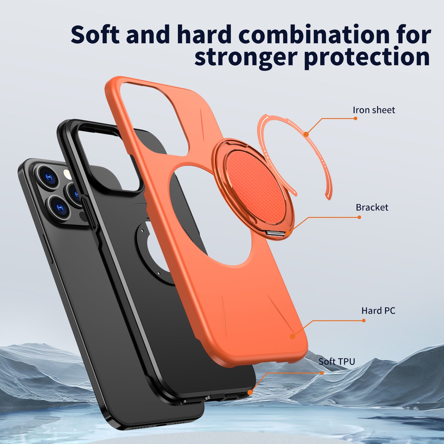 For iPhone 13 Pro 6.1 inch Magnetic Case Rotating Kickstand TPU + PC Phone Cover