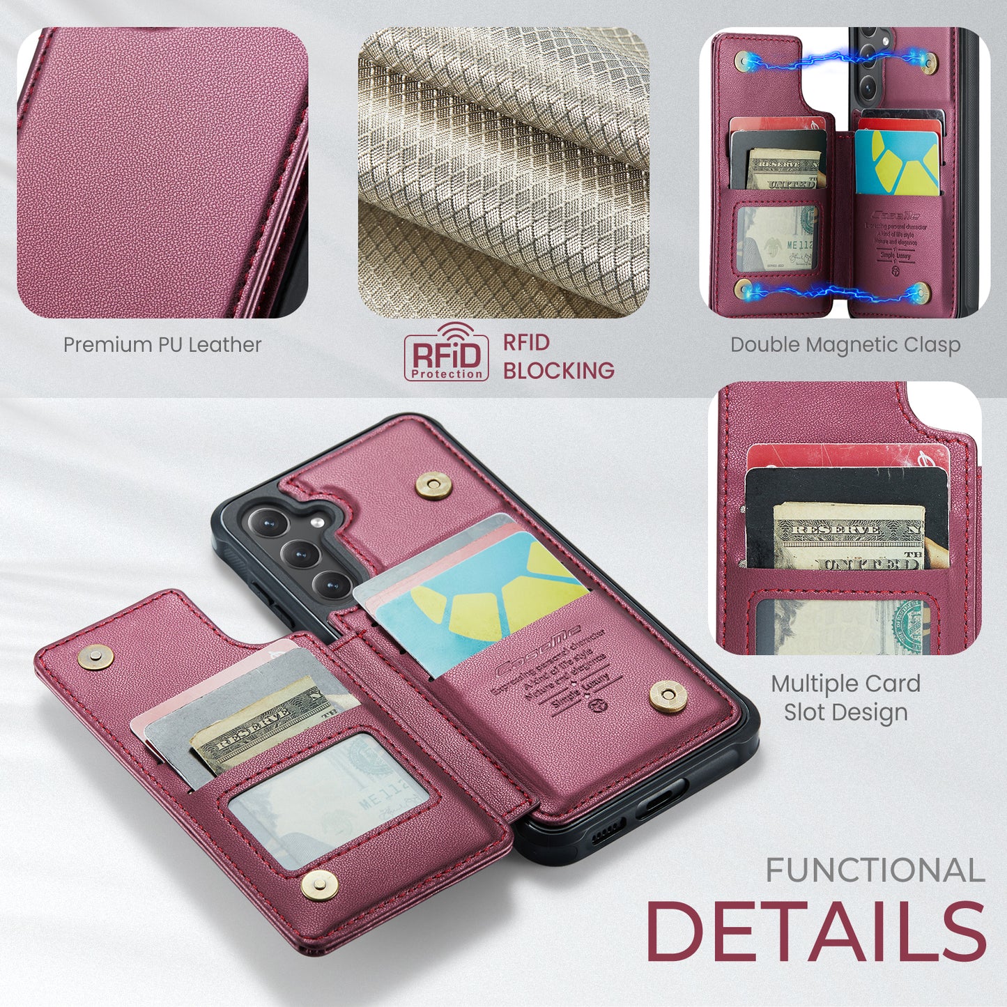 For Samsung Galaxy S25 FE Case with RFID Blocking 5 Card Slots CASEME C22 Leather Back Cover