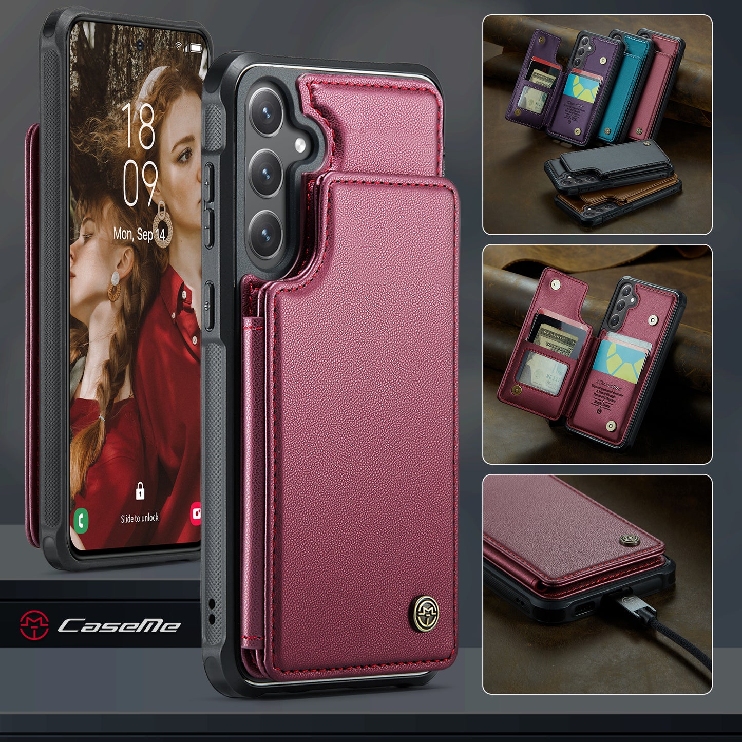 For Samsung Galaxy S25 FE Case with RFID Blocking 5 Card Slots CASEME C22 Leather Back Cover