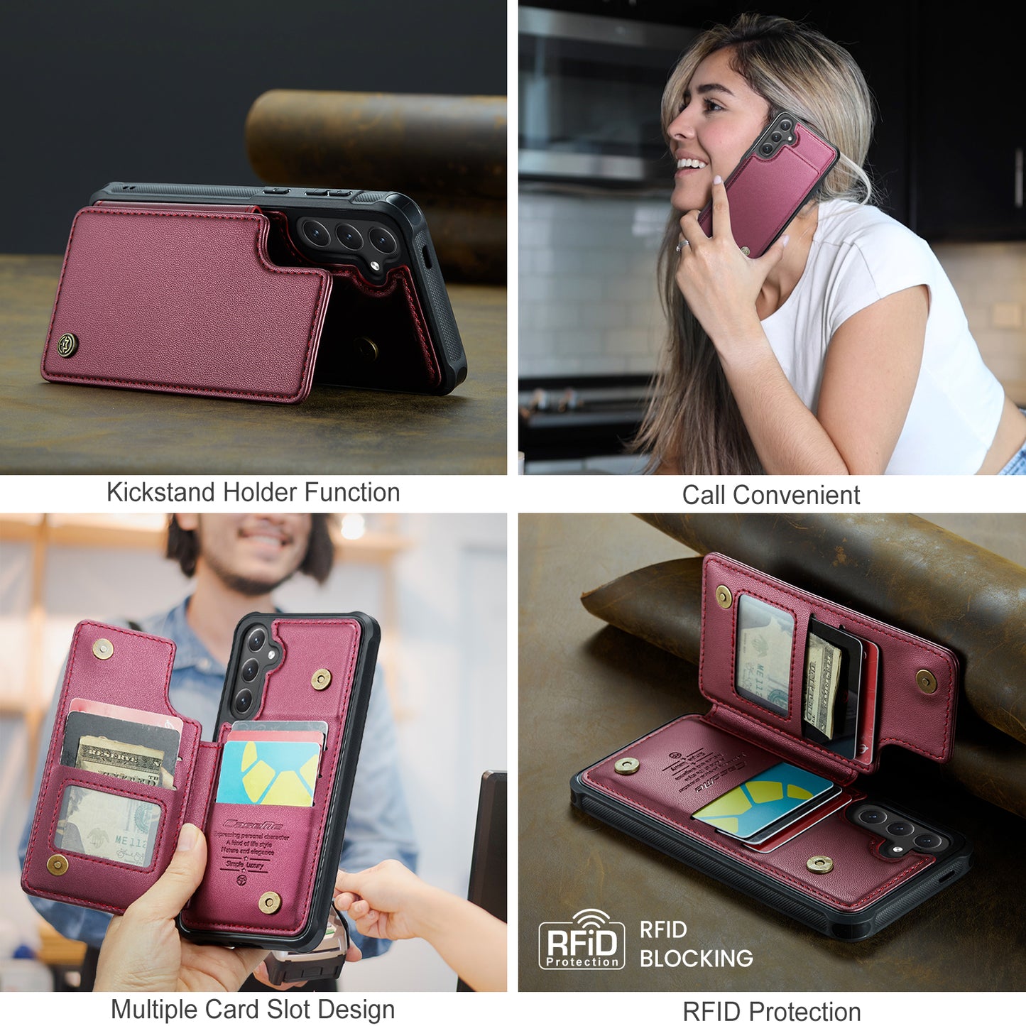 For Samsung Galaxy S25 FE Case with RFID Blocking 5 Card Slots CASEME C22 Leather Back Cover