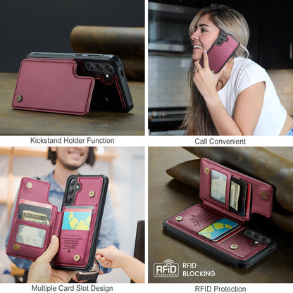 For Samsung Galaxy S25 FE Case with RFID Blocking 5 Card Slots CASEME C22 Leather Back Cover