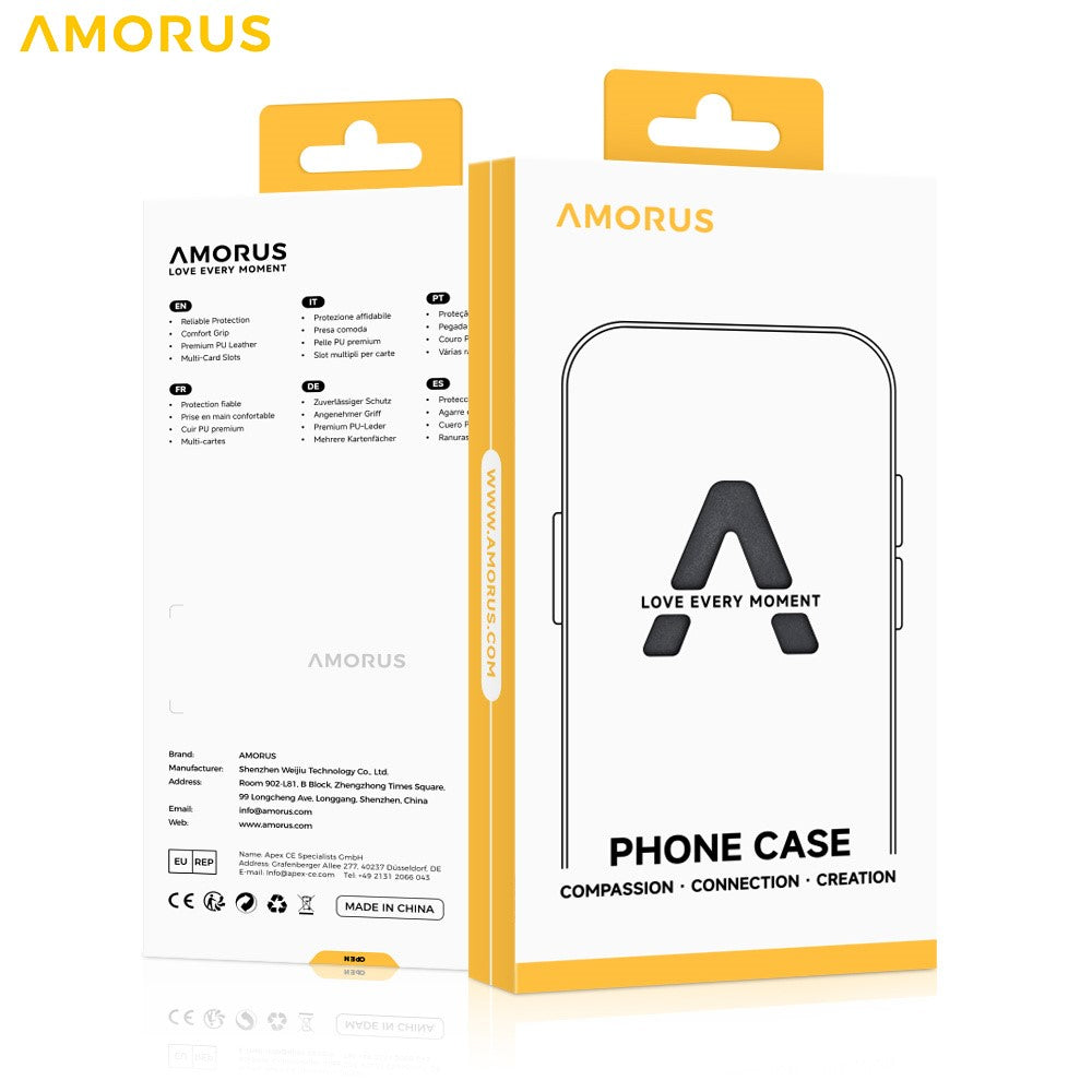 AMORUS For iPhone 13 Pro Max Case Compatible with MagSafe RFID Blocking Card Holder Leather Phone Cover