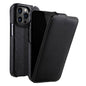 MELKCO For iPhone 13 Pro Litchi Texture Phone Case Genuine Cow Leather+PC Vertical Flip Back Cover