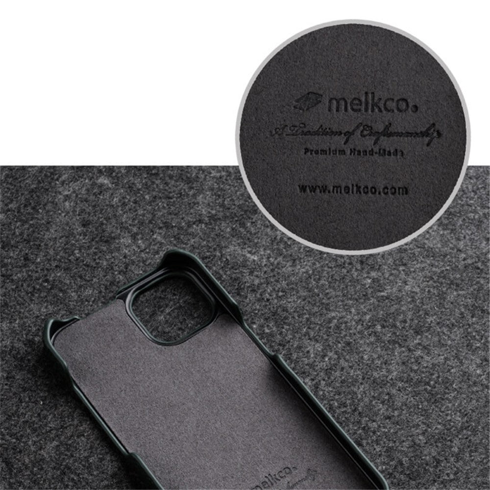 MELKCO For iPhone 13 Pro Litchi Texture Phone Case Genuine Cow Leather+PC Vertical Flip Back Cover