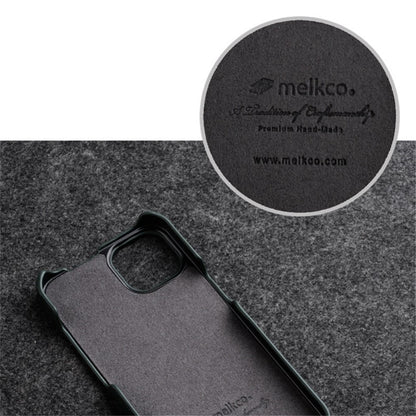 MELKCO For iPhone 13 Pro Litchi Texture Phone Case Genuine Cow Leather+PC Vertical Flip Back Cover