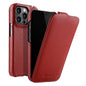 MELKCO For iPhone 13 Pro Litchi Texture Phone Case Genuine Cow Leather+PC Vertical Flip Back Cover