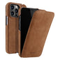 MELKCO For iPhone 13 Pro Litchi Texture Phone Case Genuine Cow Leather+PC Vertical Flip Back Cover